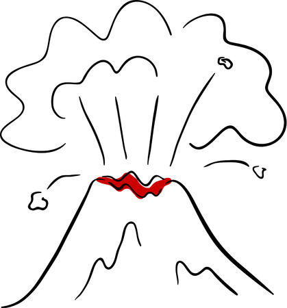 Vector doodle volcano is isolated on a white backgroundのイラスト素材
