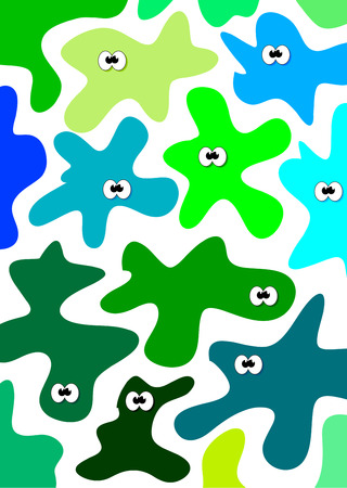 Vector green and blue eyed amoebas backroundのイラスト素材