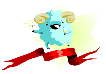 Vector sheep with a glass of champagneのイラスト素材