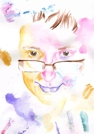 Vector watercolor  surrealism portrait with color splashesのイラスト素材