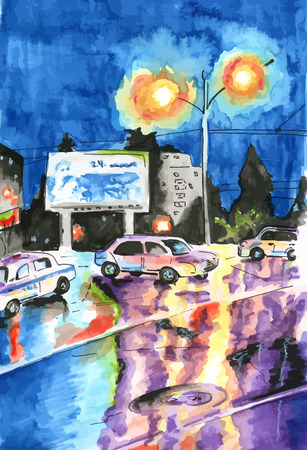 Vector night city road of the rainのイラスト素材