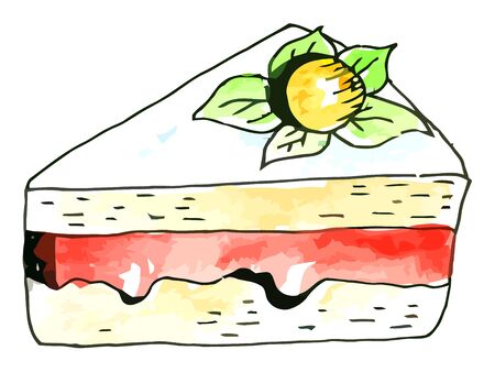 Vector watercolor piece of cake on a whie backgroundのイラスト素材