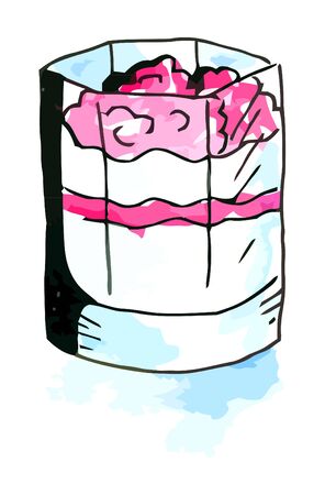 Vector watercolor dessert in a glass on a whie backgroundのイラスト素材