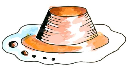 Vector watercolor creme brulee on a whie backgroundのイラスト素材