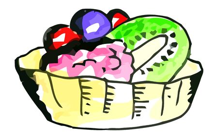 Vector watercolor cake with fruits on a whie backgroundのイラスト素材