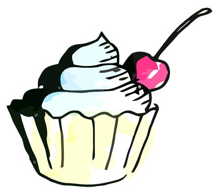 Vector watercolor muffin on a whie backgroundのイラスト素材