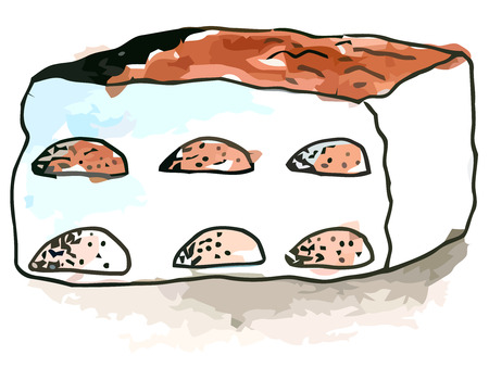 Vector watercolor piece of tiramisu on a whie backgroundのイラスト素材