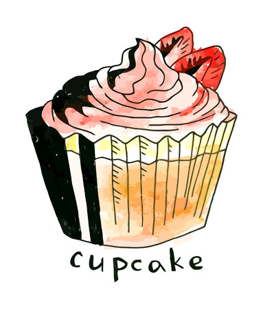 Vector watercolor cupcake on a whie backgroundのイラスト素材