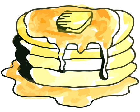 Vector watercolor pancakes with syrup on a whie backgroundのイラスト素材