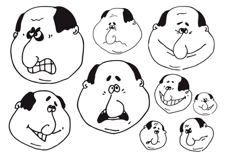Vector black and white bald man emotions collectionのイラスト素材