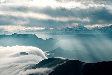 Western Sichuan, China, Cattle Mountain cloud falls の写真素材