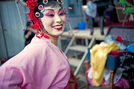 CHENGDU, CHINA-MARCH 12, 2011: Unidentified actor prepares backstage for the Sichuan opera on March 12, 2011, in Chengdu, China.  Sichuan opera is a Chinese folk tradition that originated in China around 1700.のeditorial素材