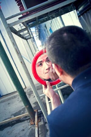 CHENGDU, CHINA-MARCH 12, 2011: Unidentified actor prepares backstage for the Sichuan opera on March 12, 2011, in Chengdu, China.  Sichuan opera is a Chinese folk tradition that originated in China around 1700.のeditorial素材
