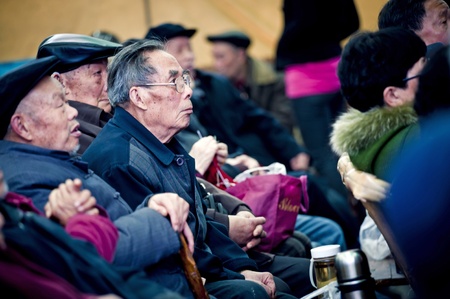 CHENGDU, CHINA-MARCH 12, 2011: Unknown audience in a show for the Sichuan opera on March 12, 2011, in Chengdu, China.  Sichuan opera is a Chinese folk tradition that originated in China around 1700.のeditorial素材
