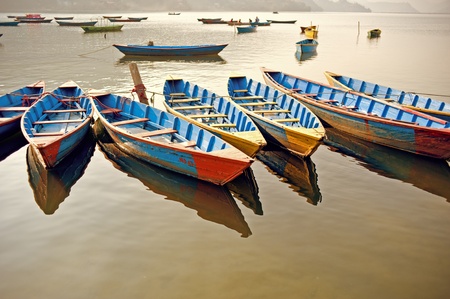Phewa Lake in Pokhara, Nepal の写真素材