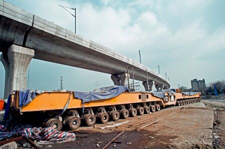 Elevated bridge construction vehicles,