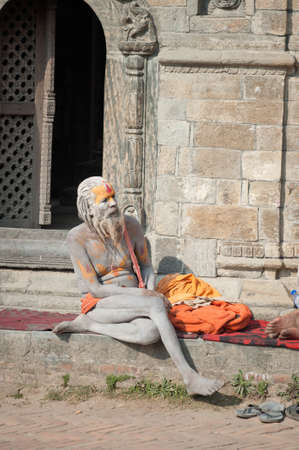 Kathmandu, Nepal: 2012 January 29, do not know the name of Nepal ascetic side of the road practice in Nepal, many people believe in Buddhism, life-long practice, Kathmandu, 2012のeditorial素材