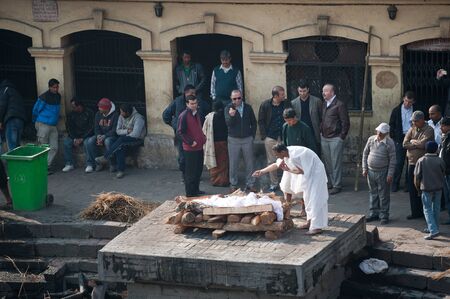 Kathmandu, Nepal  January 29, 2012, Bodies burning in the cremation near the templeのeditorial素材