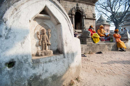 Kathmandu, Nepal: 2012 January 29,  Buddhism prayer resting by side of the road in Nepal.のeditorial素材