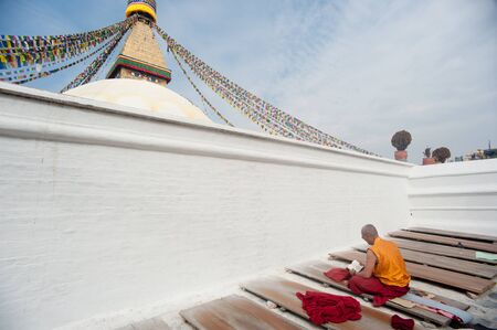 Kathmandu, Nepal  February 4, 2012, did not know the monks of Nepal Buddha in the stupa, a deep belief in Buddhism in Nepal, Kathmandu, 2012のeditorial素材