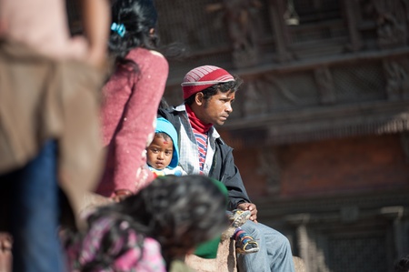 Kathmandu, Nepal  February 4, 2012  Nepalese rest before the temple.のeditorial素材