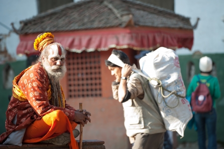Kathmandu, Nepal  February 4, 2012, do not know Nepalese rest before the temple, Buddhism in Nepal, has a deep faith, Kathmandu, 2012のeditorial素材