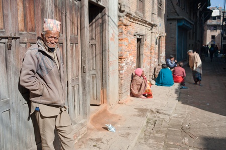Nepal Bhadgaon  February 4, 2012, do not know the name of the Nepalese, walking on the Street, Buddhism in Nepal, has a deep faith, Bhadgaon, 2012のeditorial素材