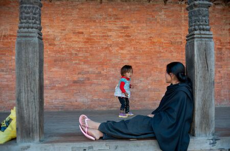 Nepal, Bhadgaon: 2012 January 31, Nepalese do not know the name of the temple, walk around many parts of the Buddhist, life-long practice, Kathmandu, 2012のeditorial素材