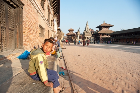 Nepal, bud hillock: on January 31, 2012, do not know the name of Nepal, and in the temple square to have a rest, Buddhism in Nepal, have a deep belief, 2012, bud harborのeditorial素材