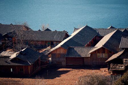 Yunnan, China, Lugu Lake sceneryの写真素材