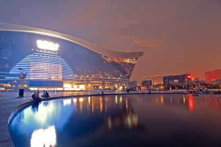 Global Center in Chengdu, China Nightのeditorial素材
