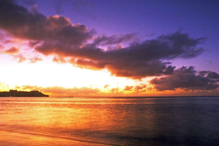Blue sea beach with sunsetの写真素材