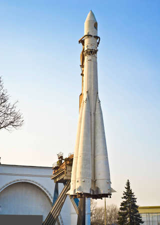old Soviet rocket used as a monumentの写真素材