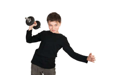 Portrait of a smiling boy isolated on white backgroundの写真素材