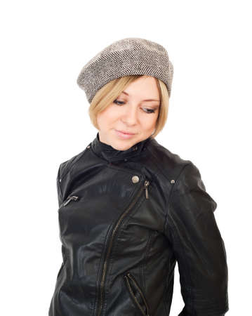 Closeup portrait of a young woman isolated on white backgroundの写真素材