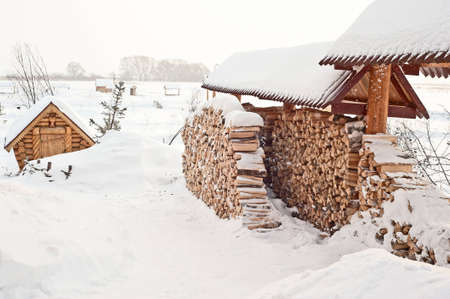 the photo shows a  firewood in the snowの写真素材