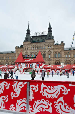 MOSCOW, RUSSIA-DECEMBER 11: Skaters Beating the Winter Blues at the Annual Christmas Ice Rink at the Red Square on Desember 11, 2011 in Moscow.のeditorial素材
