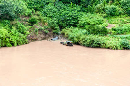 one fishing boat on the Yangtze River in China