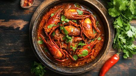 A vibrant and flavorful crawfish dish garnished with fresh herbs and spices. Perfect for showcasing culinary creativity and hearty meals. Ideal for food lovers.の素材