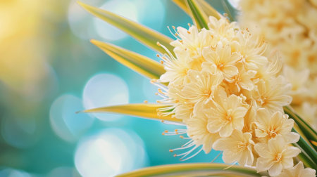 Explore the enchanting beauty of soft cream-colored flowers surrounded by lush green leaves, creating a serene and vibrant atmosphere in nature.の素材