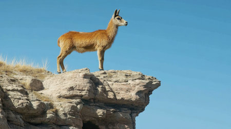 A stunning antelope stands confidently on a rocky outcrop, gazing into the distance under a clear, blue sky, showcasing the beauty of wildlife in nature.の素材