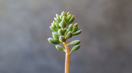 A close-up view of a delicate green succulent plant showcasing its unique leaf arrangement. Perfect for nature-themed designs and gardening projects.の素材