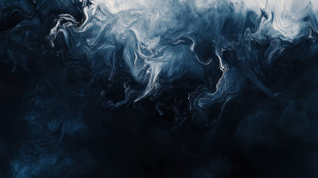 This abstract image showcases swirling dark blue and white patterns, capturing fluid motion and intricate details. Ideal for creative projects and backgrounds.の素材
