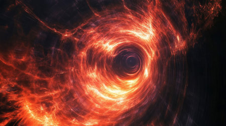 Awe-inspiring depiction of a fiery spiral nebula, showcasing vibrant hues of red and orange against a dark cosmic backdrop. Perfect for science and art themes.の素材
