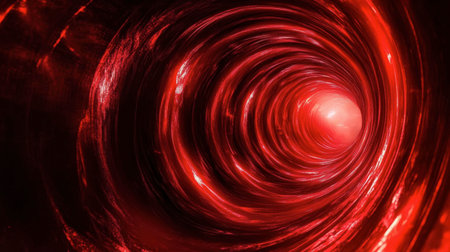 An abstract representation of a vibrant red tunnel swirling into depth. The luminescent center creates a captivating, dynamic visual experience full of energy and intrigue.の素材