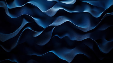 An abstract representation of wavy textures in deep blue and black tones. The flowing forms create a calming aesthetic, perfect for modern design projects.の素材