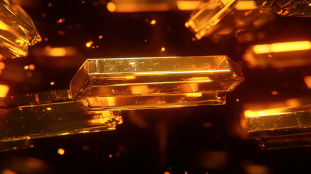Captivating abstract image showcasing glowing golden bars with sparkles, creating a sense of luxury and warmth. Ideal for digital art and modern design projects.の素材