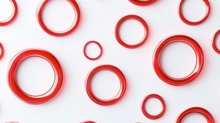 Vivid abstract red circles of varying sizes on a clean white background. Perfect for modern design, wallpapers, and creative projects seeking a bold touch.の素材