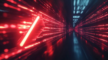 Dynamic abstract neon background with vibrant red and blue hues, creating an illusion of speed and motion. Perfect for technology and futuristic designs.の素材