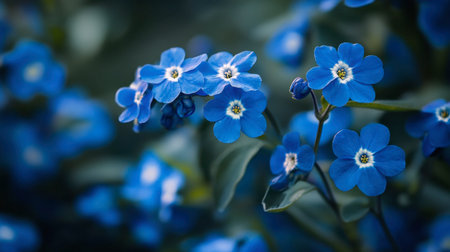 This captivating image features delicate blue flowers blooming amidst lush greenery, creating a tranquil and vibrant atmosphere in nature. Perfect for showcasing floral beauty.の素材